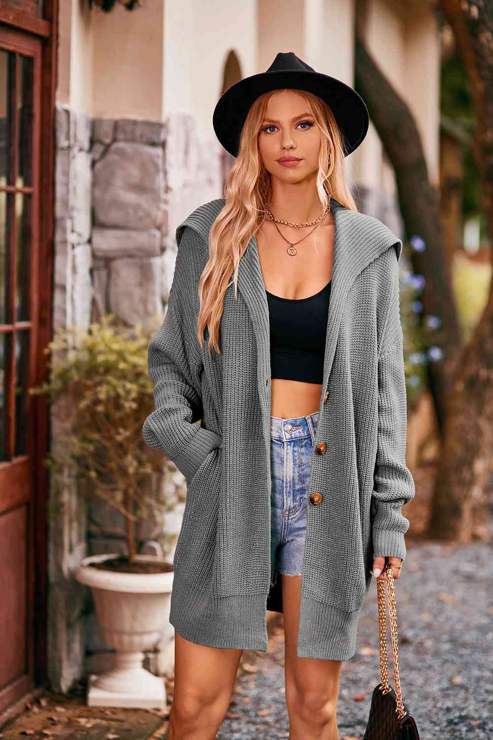 Collared Neck Button-Up Cardigan with Pockets BLUE ZONE PLANET