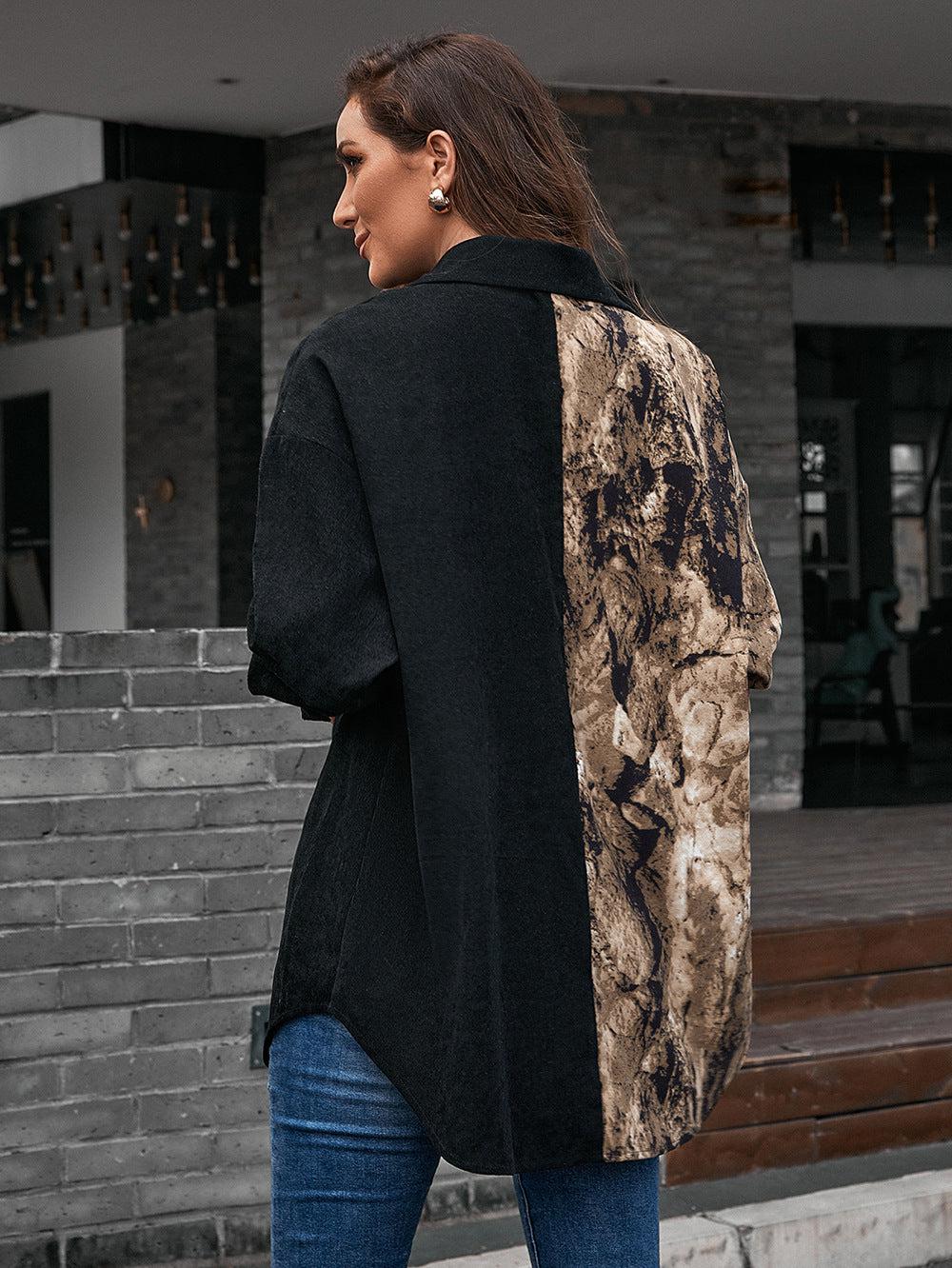 Collared Neck Contrast Color Dropped Shoulder Shirt BLUE ZONE PLANET