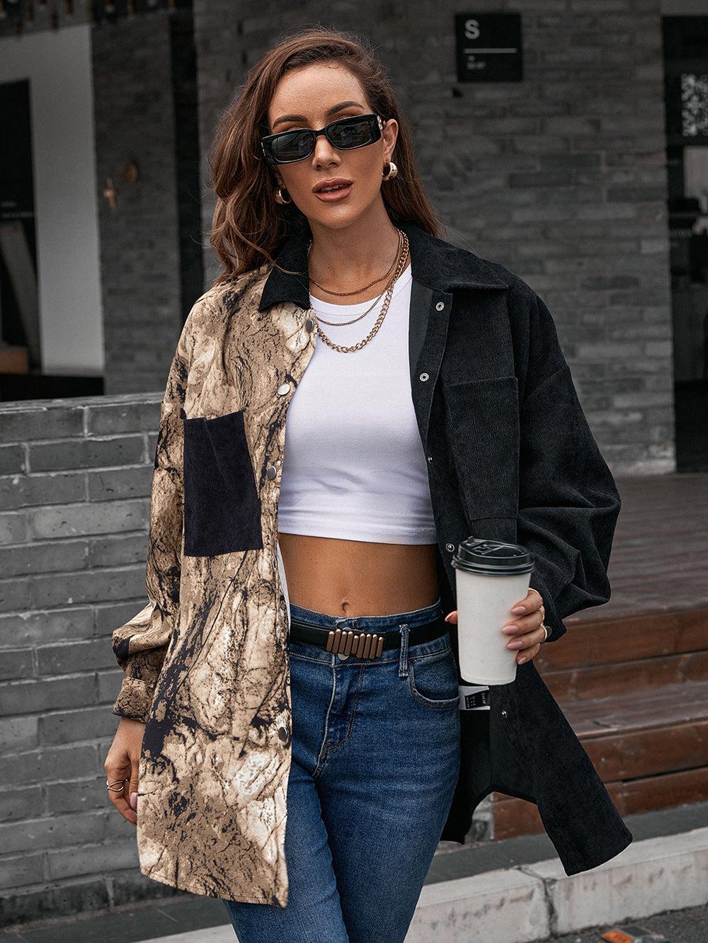 Collared Neck Contrast Color Dropped Shoulder Shirt BLUE ZONE PLANET