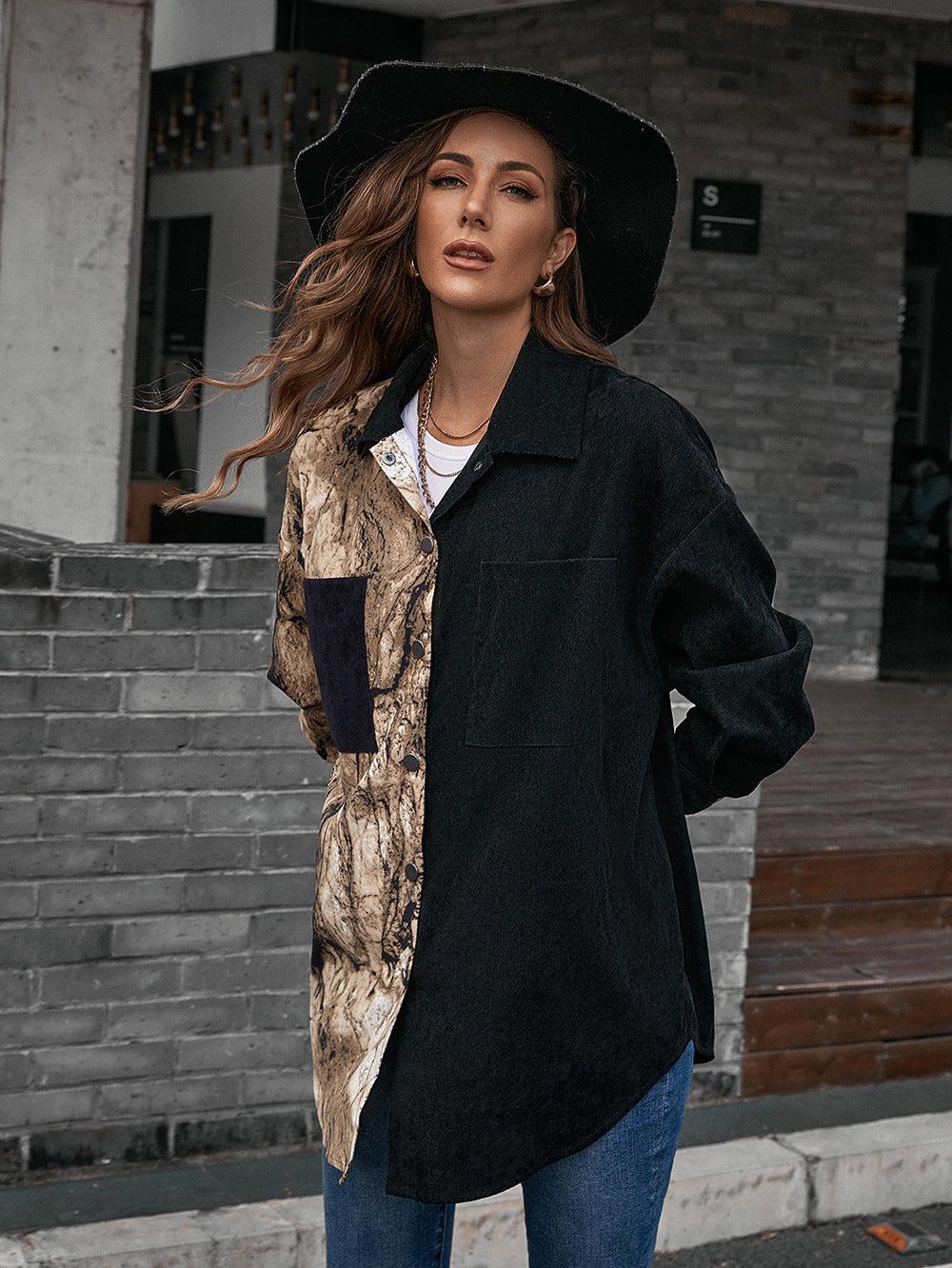 Collared Neck Contrast Color Dropped Shoulder Shirt BLUE ZONE PLANET