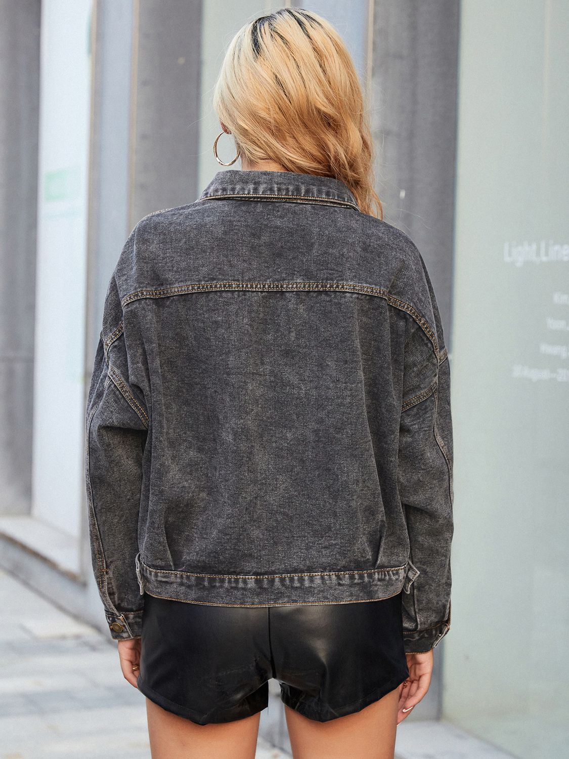 Collared Neck Dropped Shoulder Denim Jacket BLUE ZONE PLANET