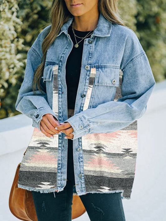 Collared Neck Dropped Shoulder Denim Jacket BLUE ZONE PLANET