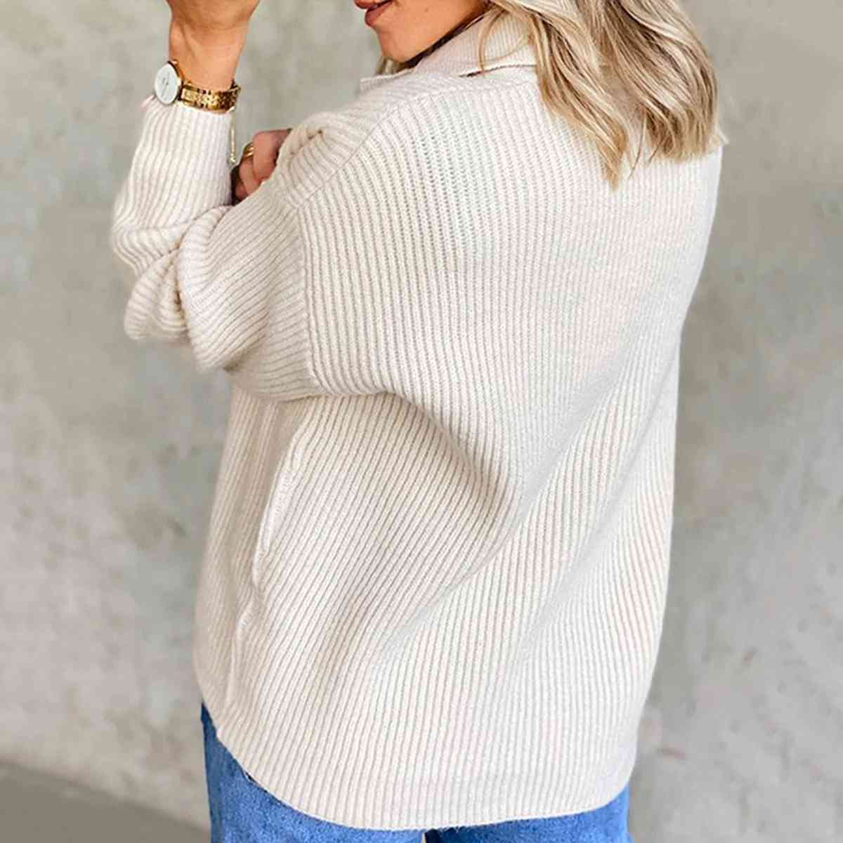 Collared Neck Rib-Knit Top BLUE ZONE PLANET