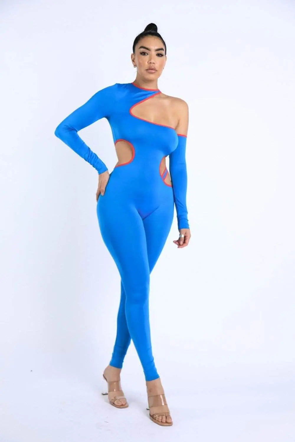 Color Binding Detailed Cutout Jumpsuit Blue Zone Planet