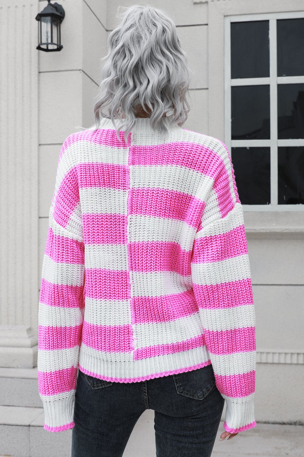 Color Block Dropped Shoulder Sweater BLUE ZONE PLANET