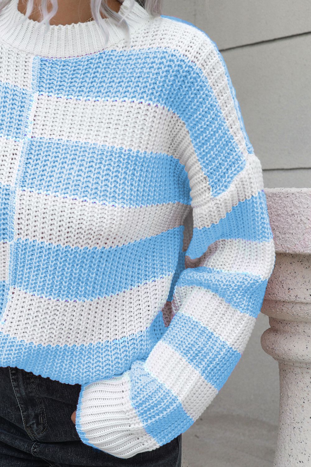 Color Block Dropped Shoulder Sweater BLUE ZONE PLANET