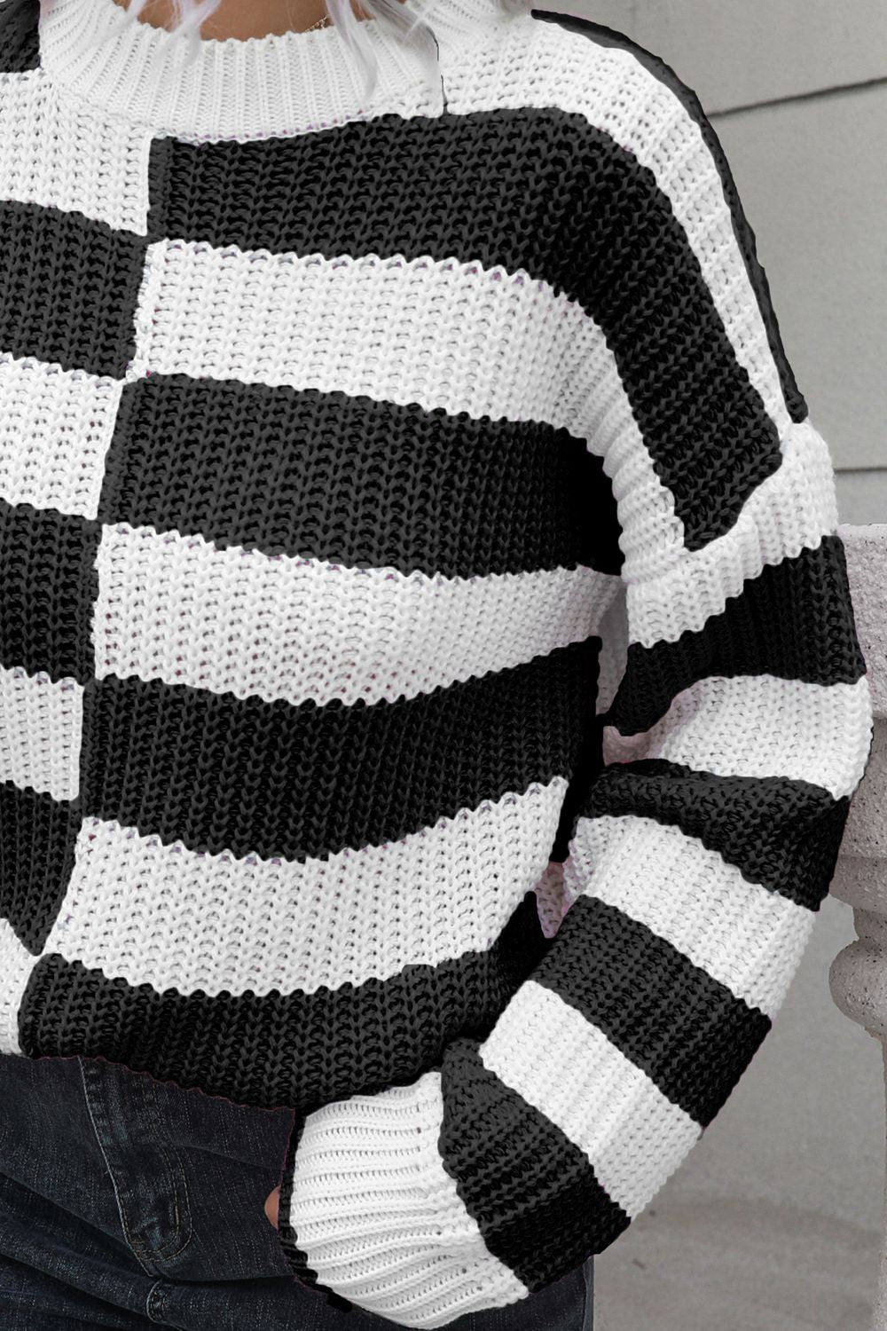 Color Block Dropped Shoulder Sweater BLUE ZONE PLANET