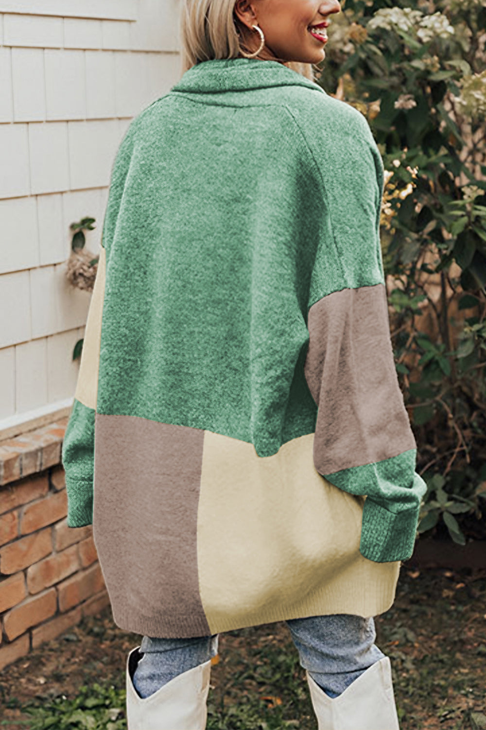 Color Block Long Sleeve Cardigan BLUE ZONE PLANET