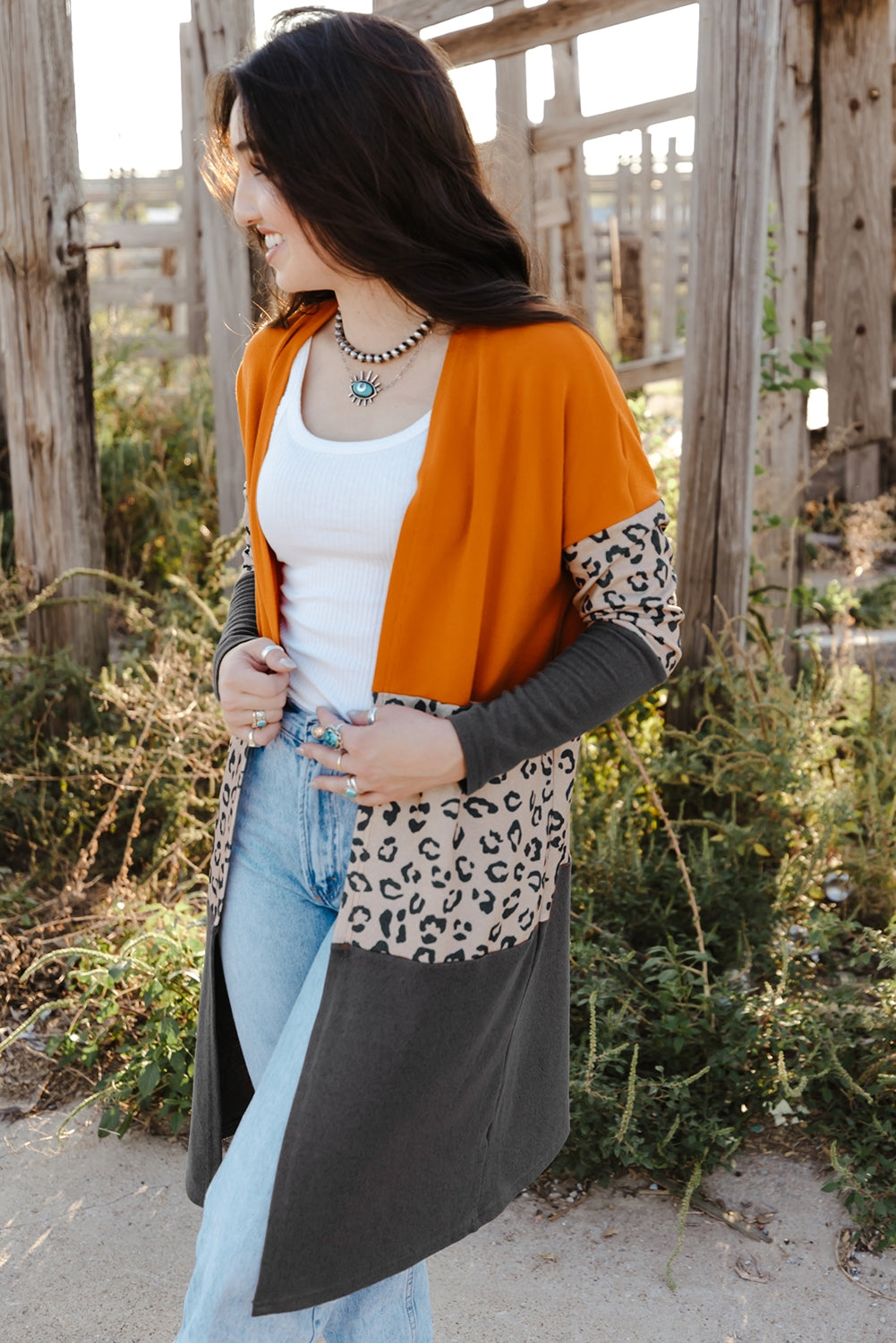 Color Block Long Sleeve Cardigan BLUE ZONE PLANET