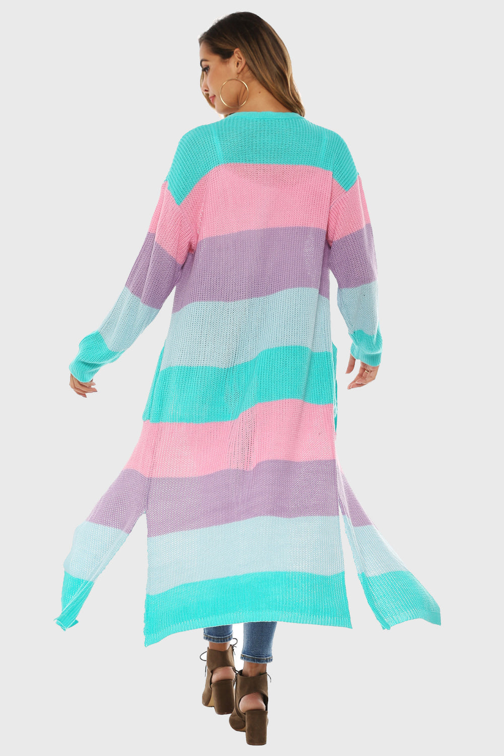 Color Block Long Sleeve Pocketed Cardigan BLUE ZONE PLANET