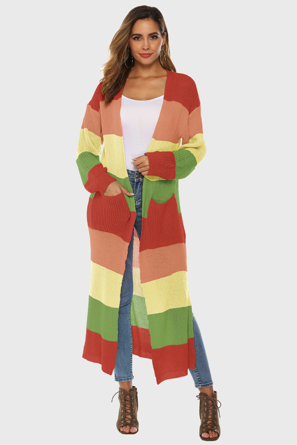 Color Block Long Sleeve Pocketed Cardigan BLUE ZONE PLANET