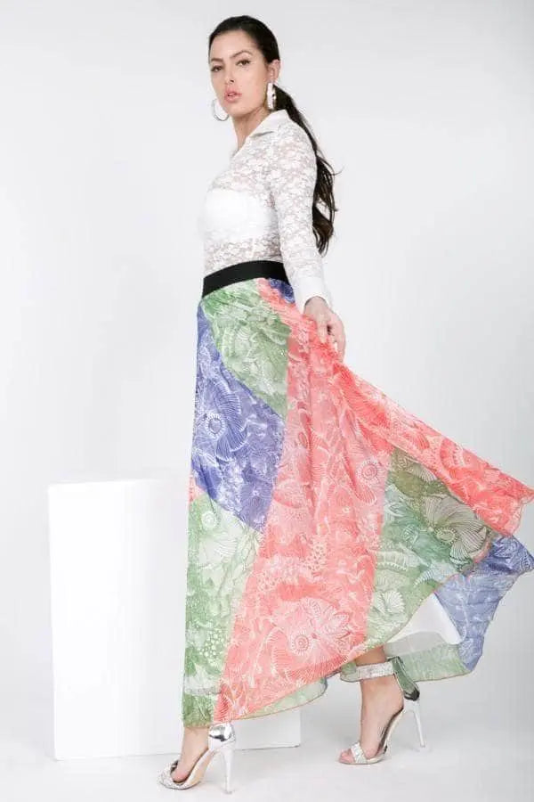 Color Block Pleated Maxi Skirt Blue Zone Planet