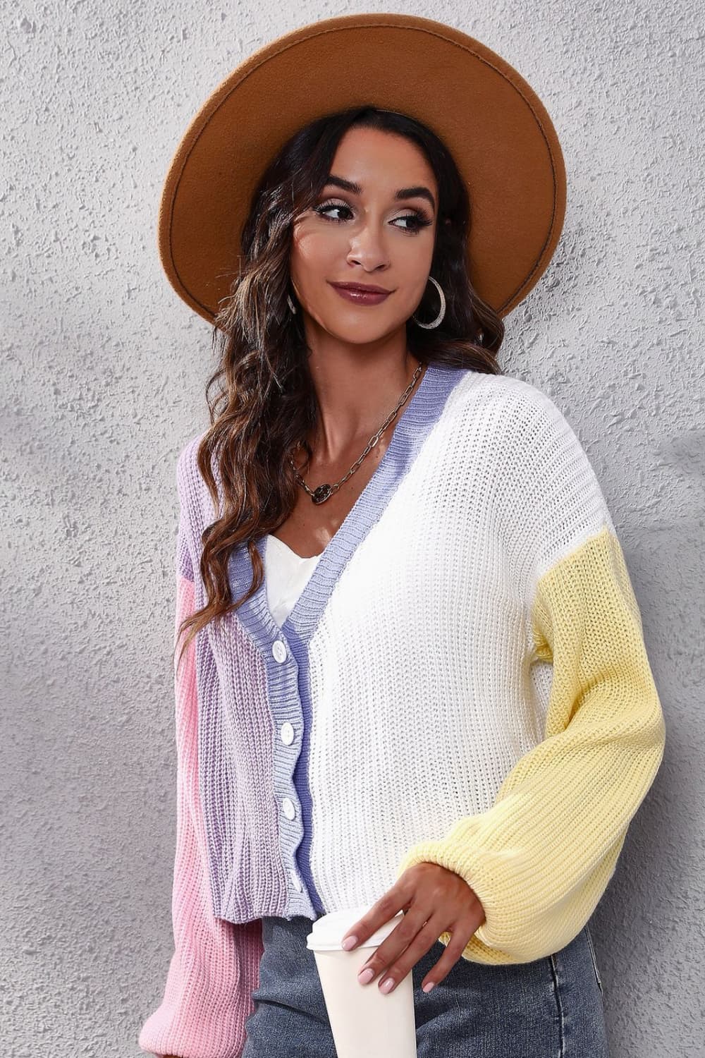Color Block Ribbed Long Sleeve Cardigan BLUE ZONE PLANET
