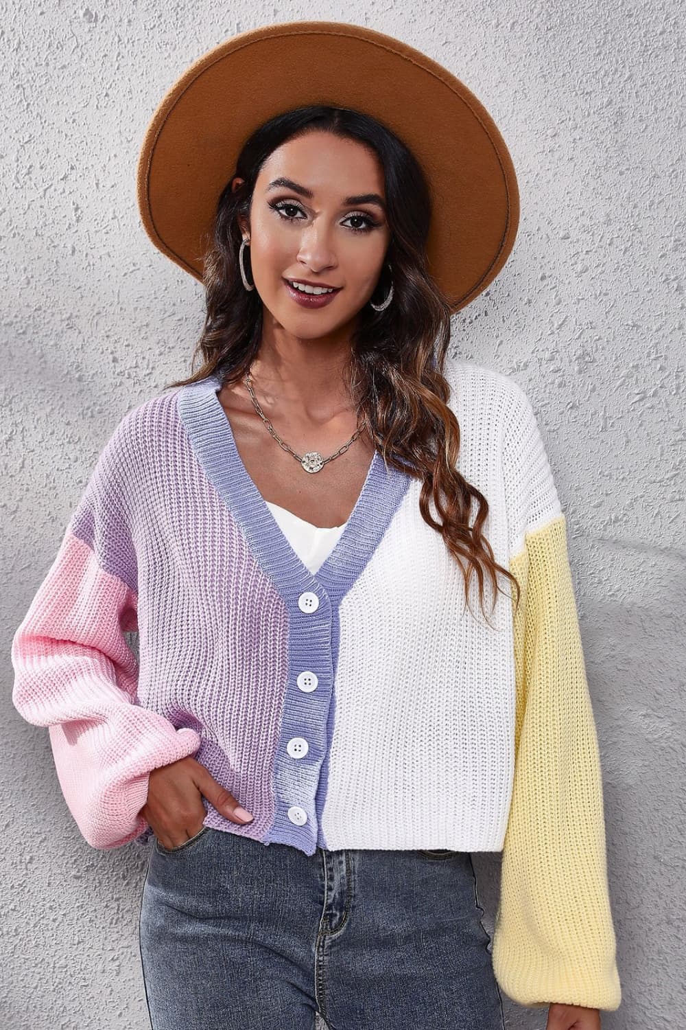 Color Block Ribbed Long Sleeve Cardigan BLUE ZONE PLANET