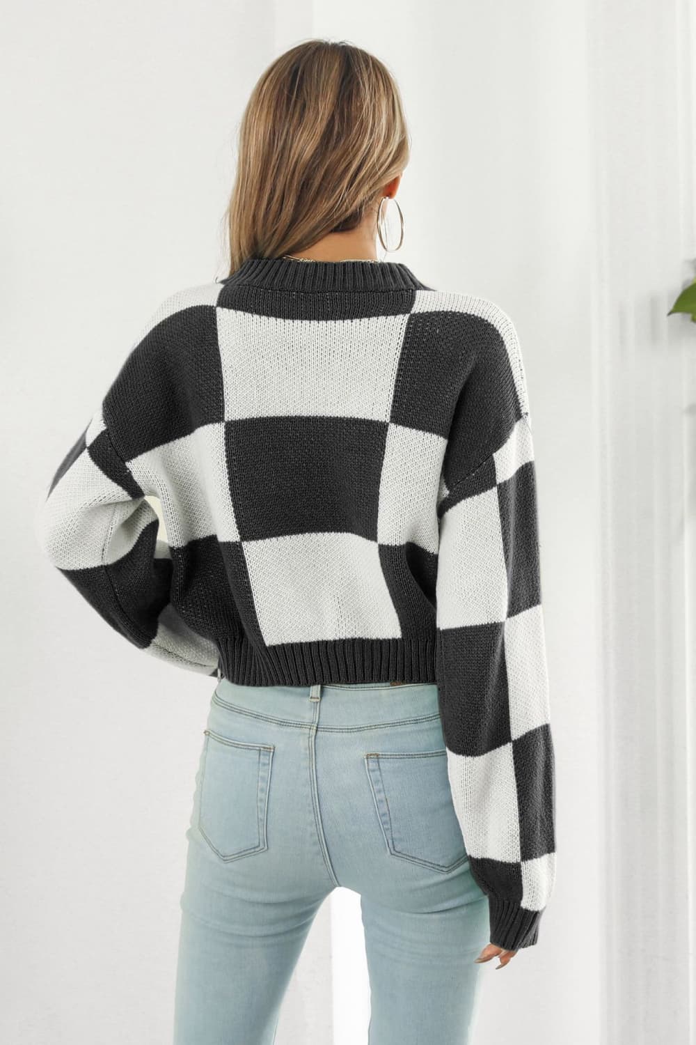 Color Block Round Neck Dropped Shoulder Sweater BLUE ZONE PLANET