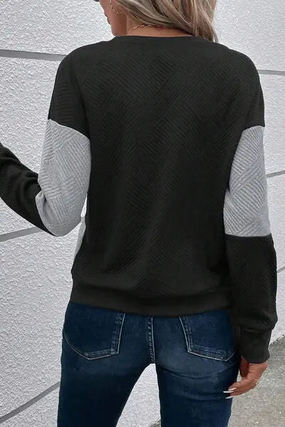 Color Block Round Neck Dropped Shoulder T-Shirt BLUE ZONE PLANET