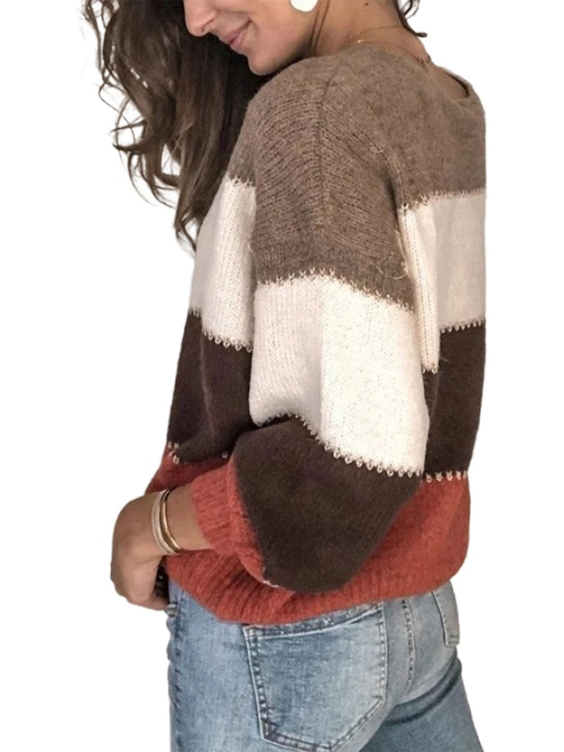 Color Block Round Neck Sweater BLUE ZONE PLANET