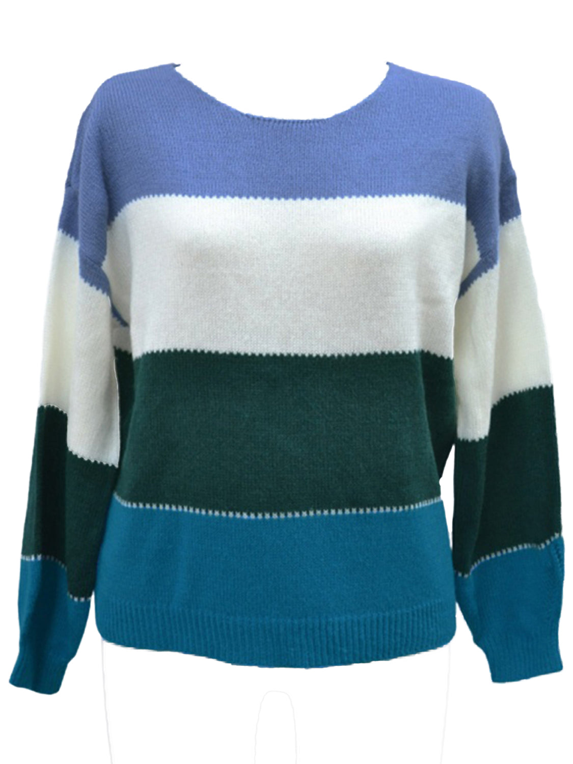 Color Block Round Neck Sweater BLUE ZONE PLANET