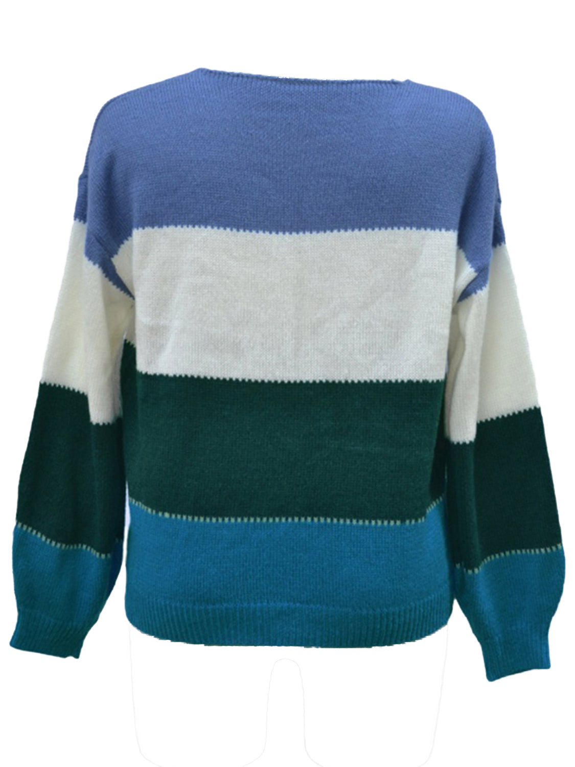 Color Block Round Neck Sweater BLUE ZONE PLANET