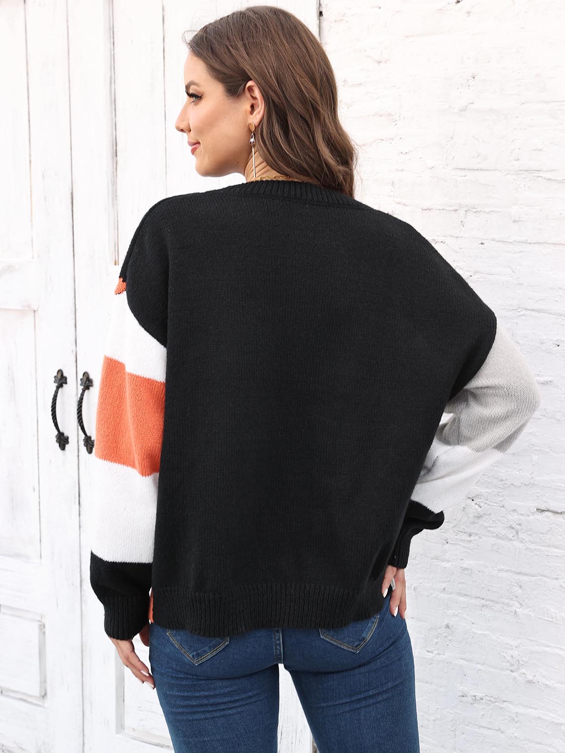 Color Block Round Neck Sweater BLUE ZONE PLANET