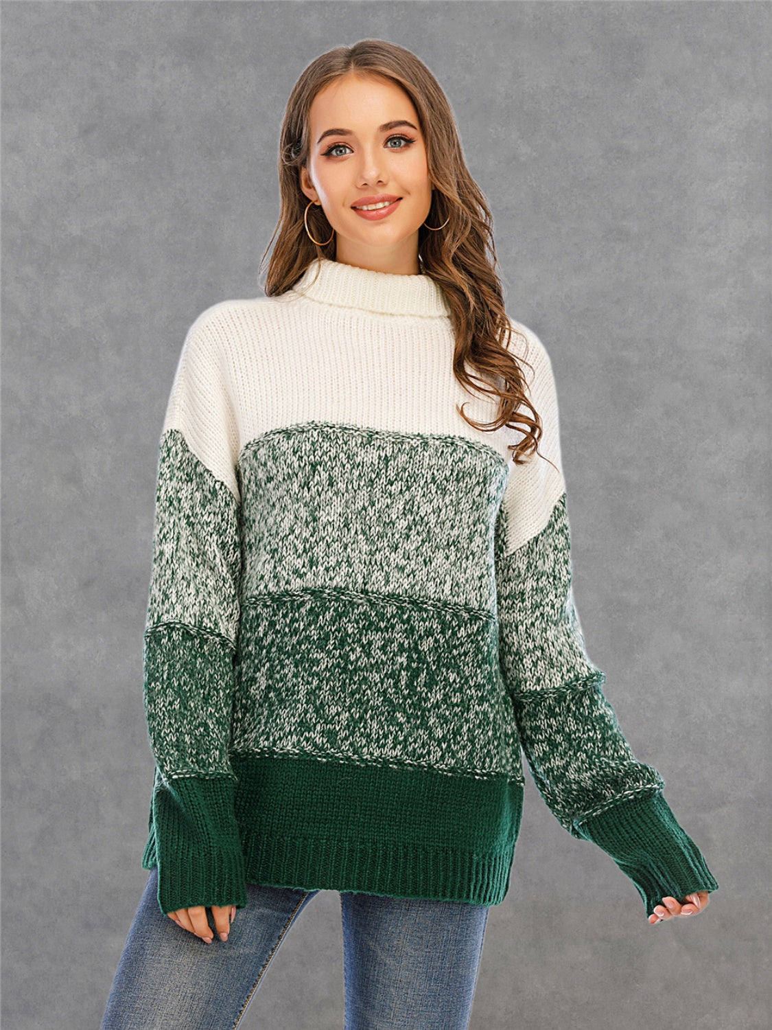 Color Block Turtleneck Sweater BLUE ZONE PLANET