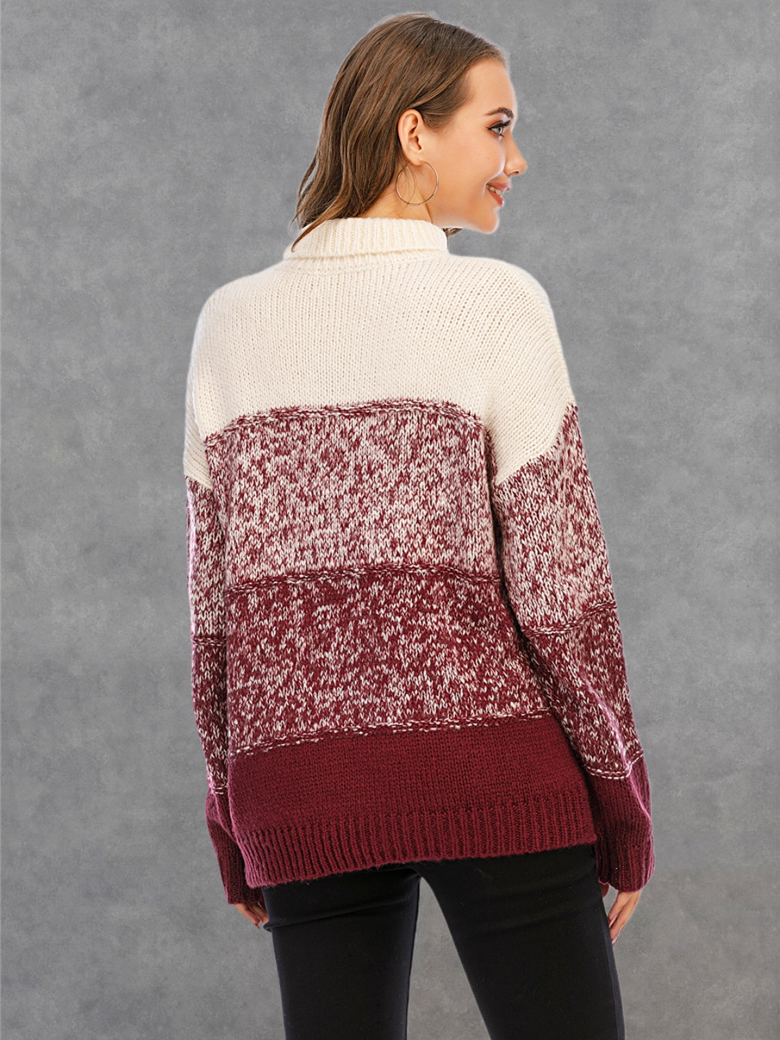 Color Block Turtleneck Sweater BLUE ZONE PLANET