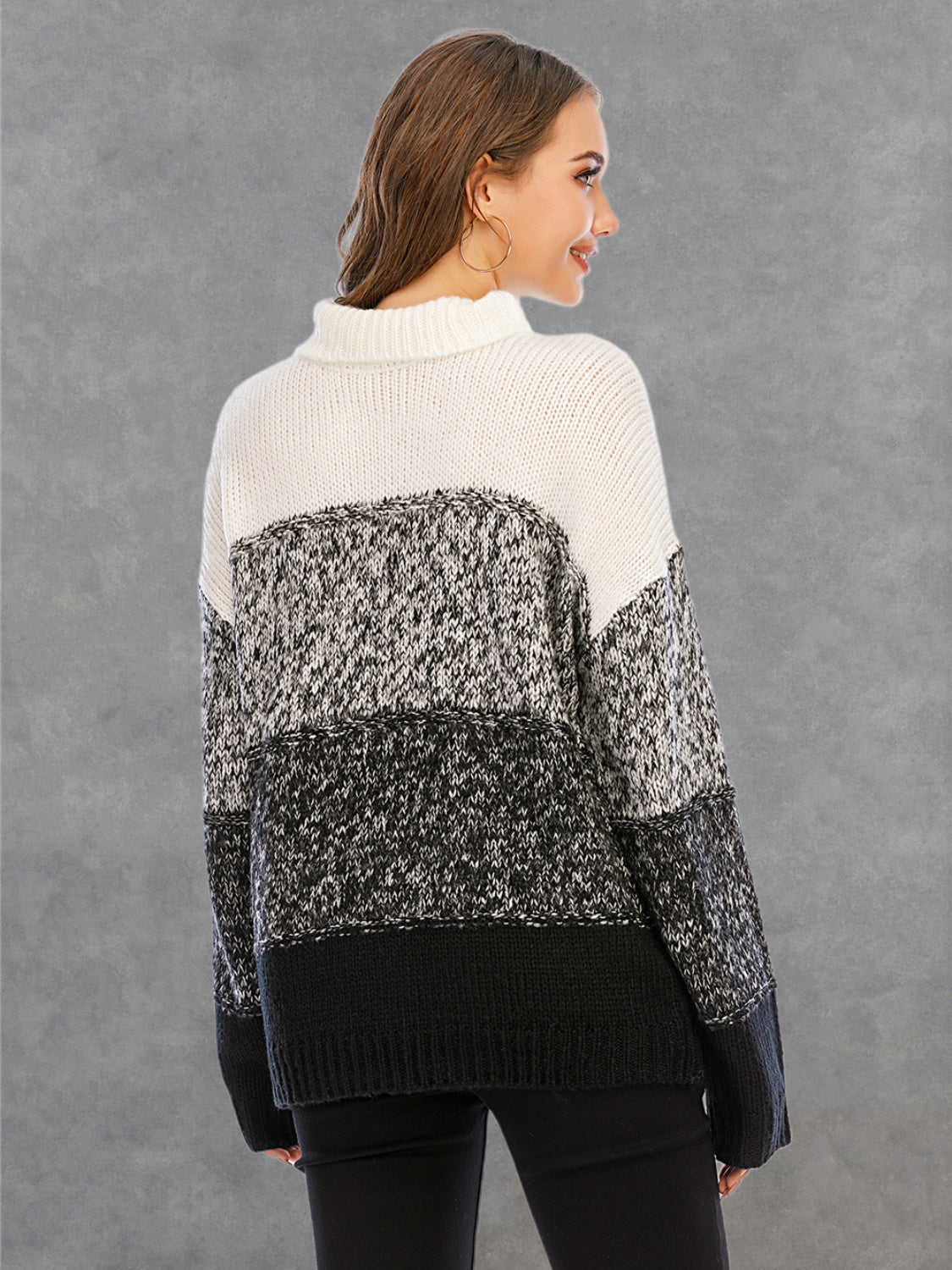 Color Block Turtleneck Sweater BLUE ZONE PLANET