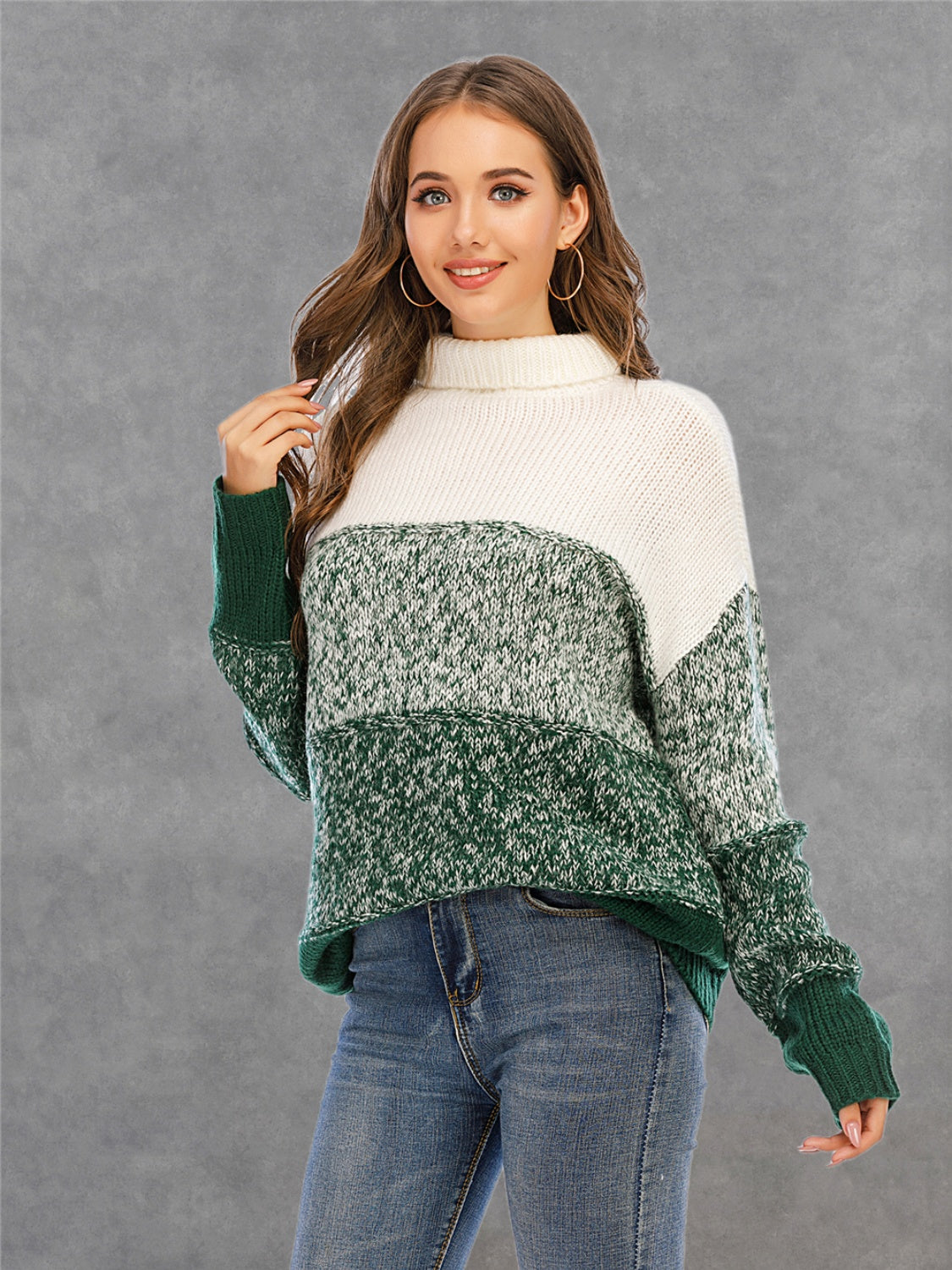 Color Block Turtleneck Sweater BLUE ZONE PLANET