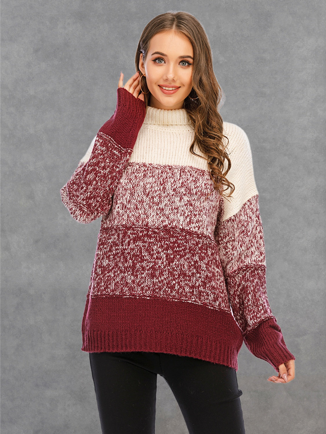 Color Block Turtleneck Sweater BLUE ZONE PLANET
