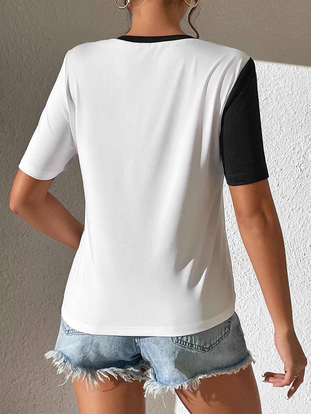 Contrast Color Round Neck Short Sleeve Tee BLUE ZONE PLANET