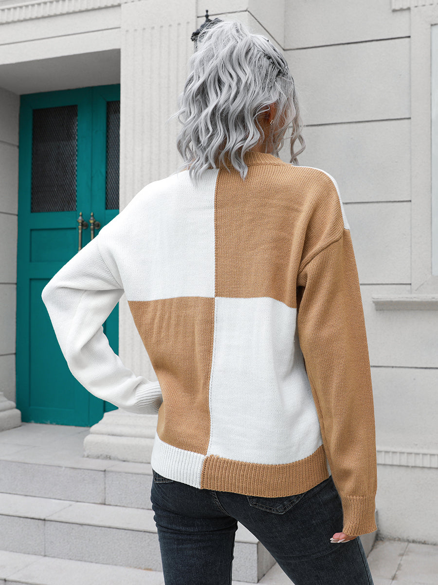 Contrast Drop Shoulder Sweater BLUE ZONE PLANET
