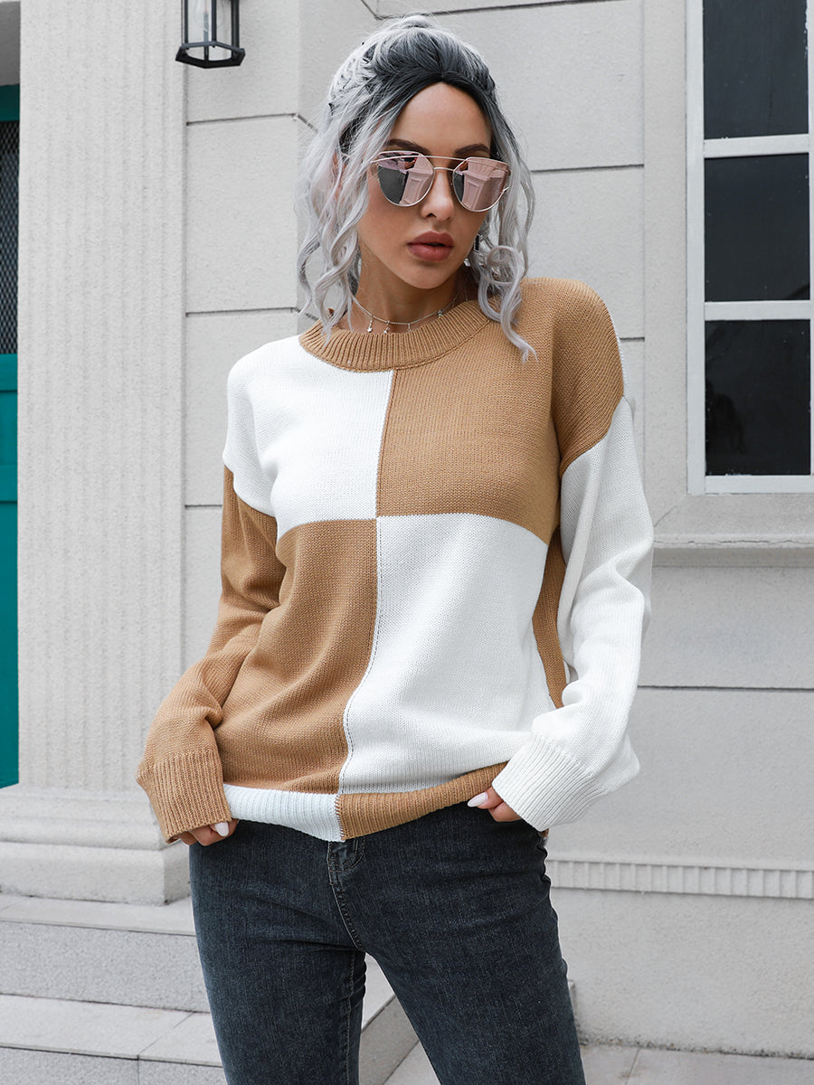 Contrast Drop Shoulder Sweater BLUE ZONE PLANET