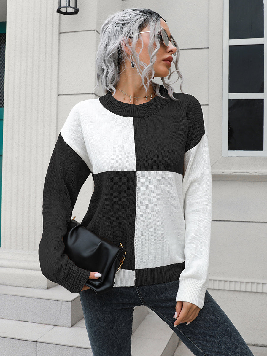Contrast Drop Shoulder Sweater BLUE ZONE PLANET