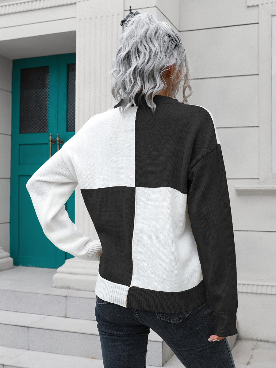 Contrast Drop Shoulder Sweater BLUE ZONE PLANET