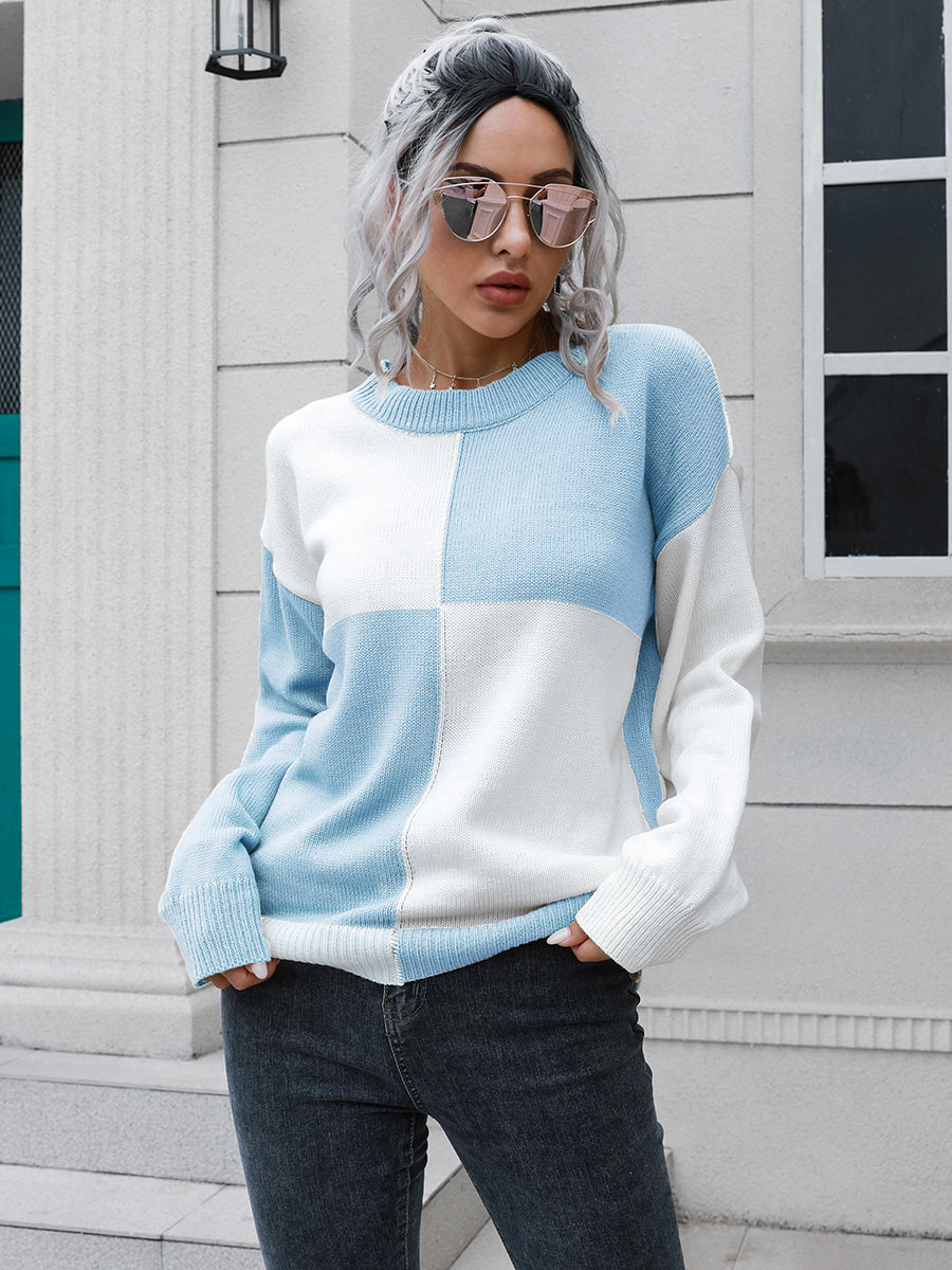 Contrast Drop Shoulder Sweater BLUE ZONE PLANET