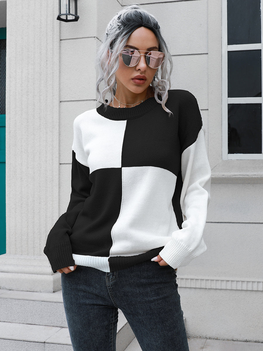 Contrast Drop Shoulder Sweater BLUE ZONE PLANET