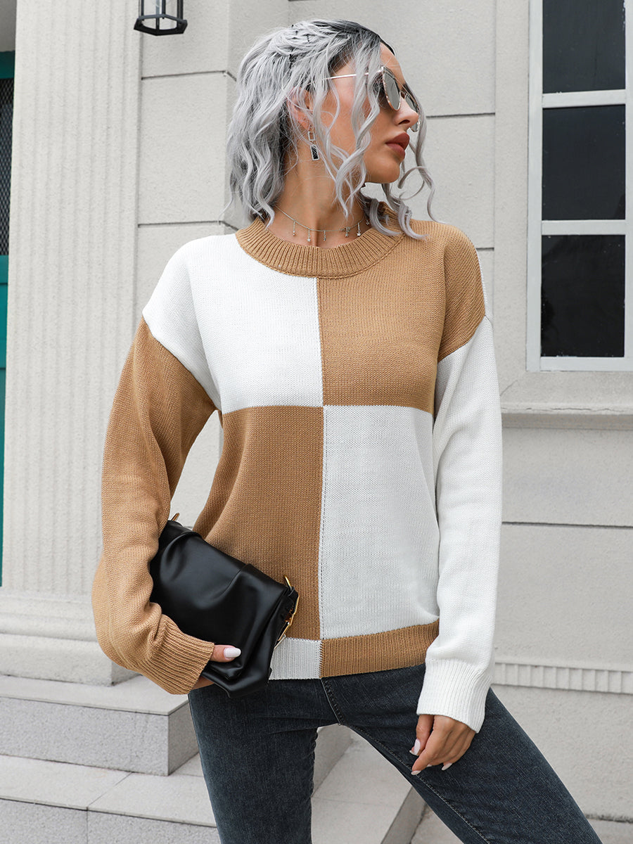 Contrast Drop Shoulder Sweater BLUE ZONE PLANET