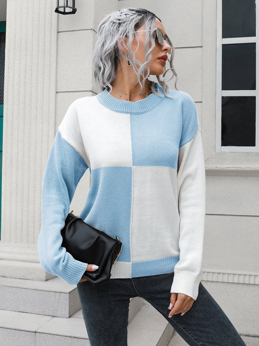 Contrast Drop Shoulder Sweater BLUE ZONE PLANET