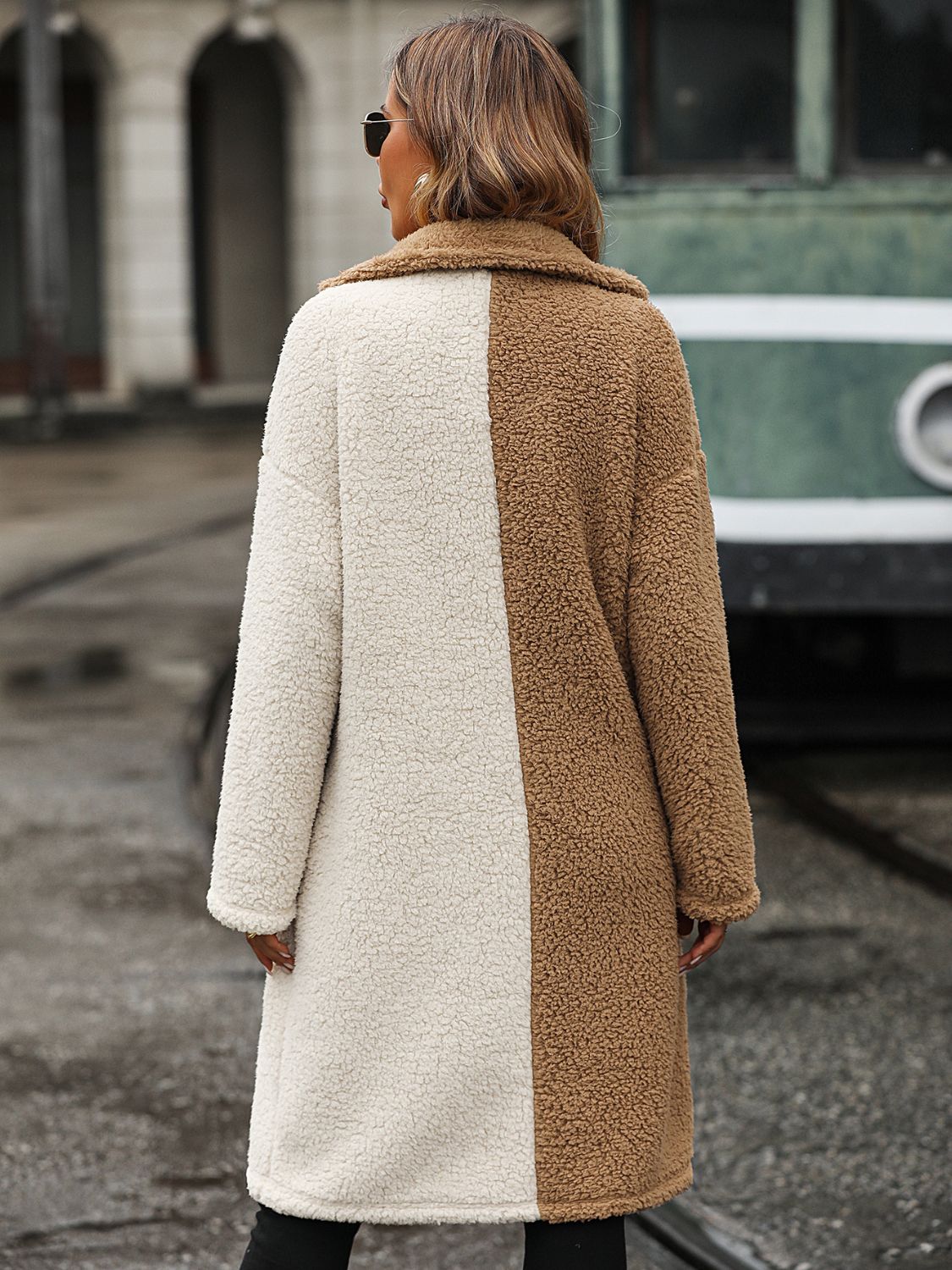 Contrast Dropped Shoulder Sherpa Coat BLUE ZONE PLANET
