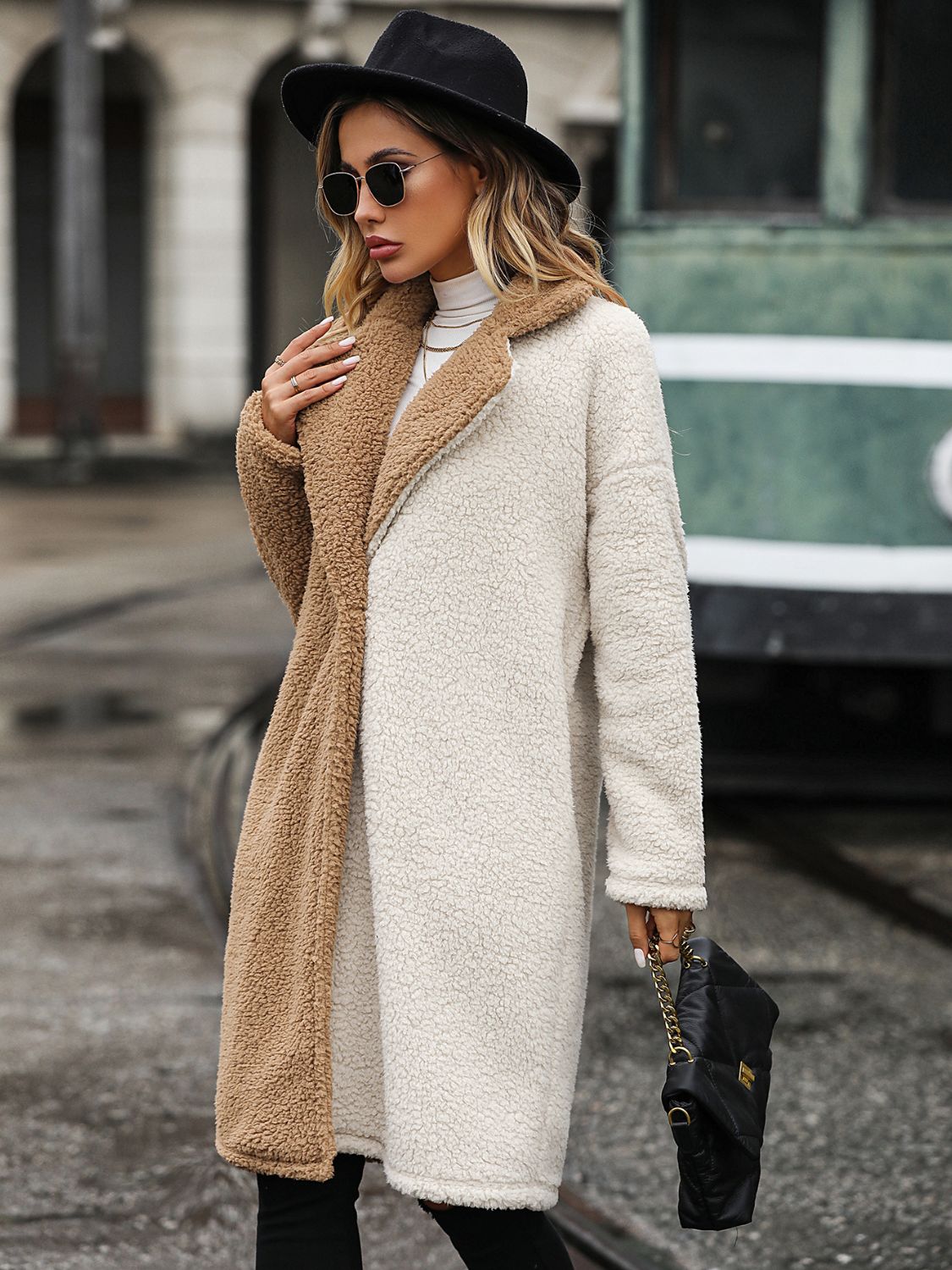 Contrast Dropped Shoulder Sherpa Coat BLUE ZONE PLANET