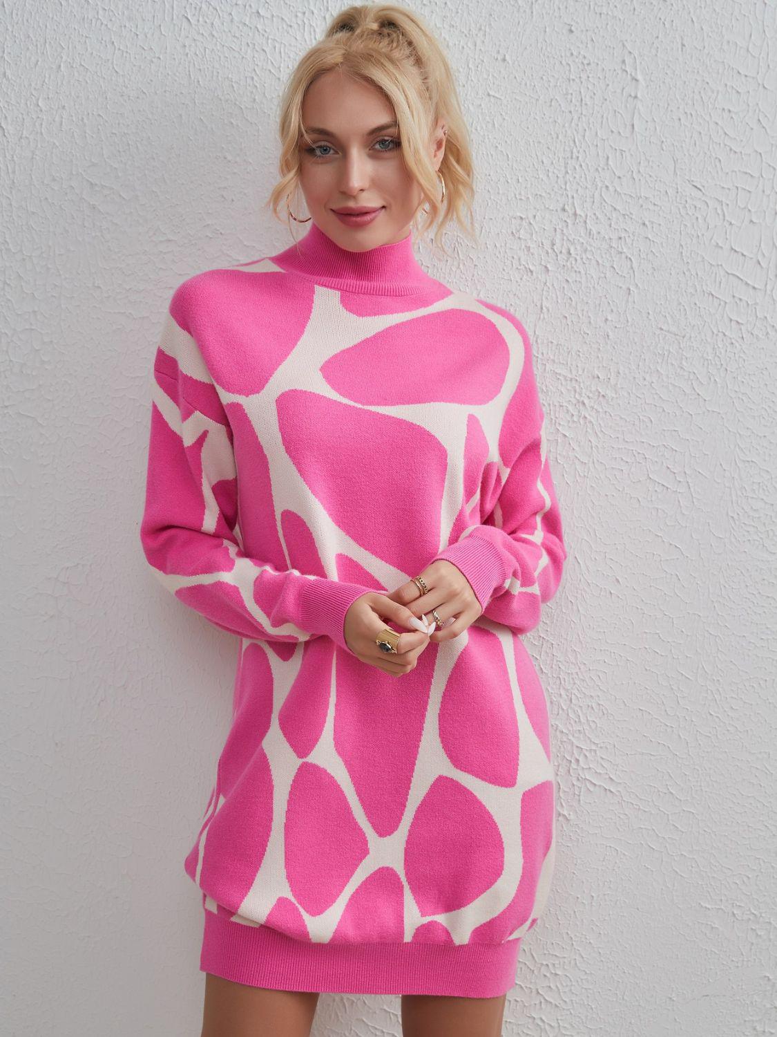 Blue Zone Planet | Contrast Mock Neck Sweater Dress BLUE ZONE PLANET