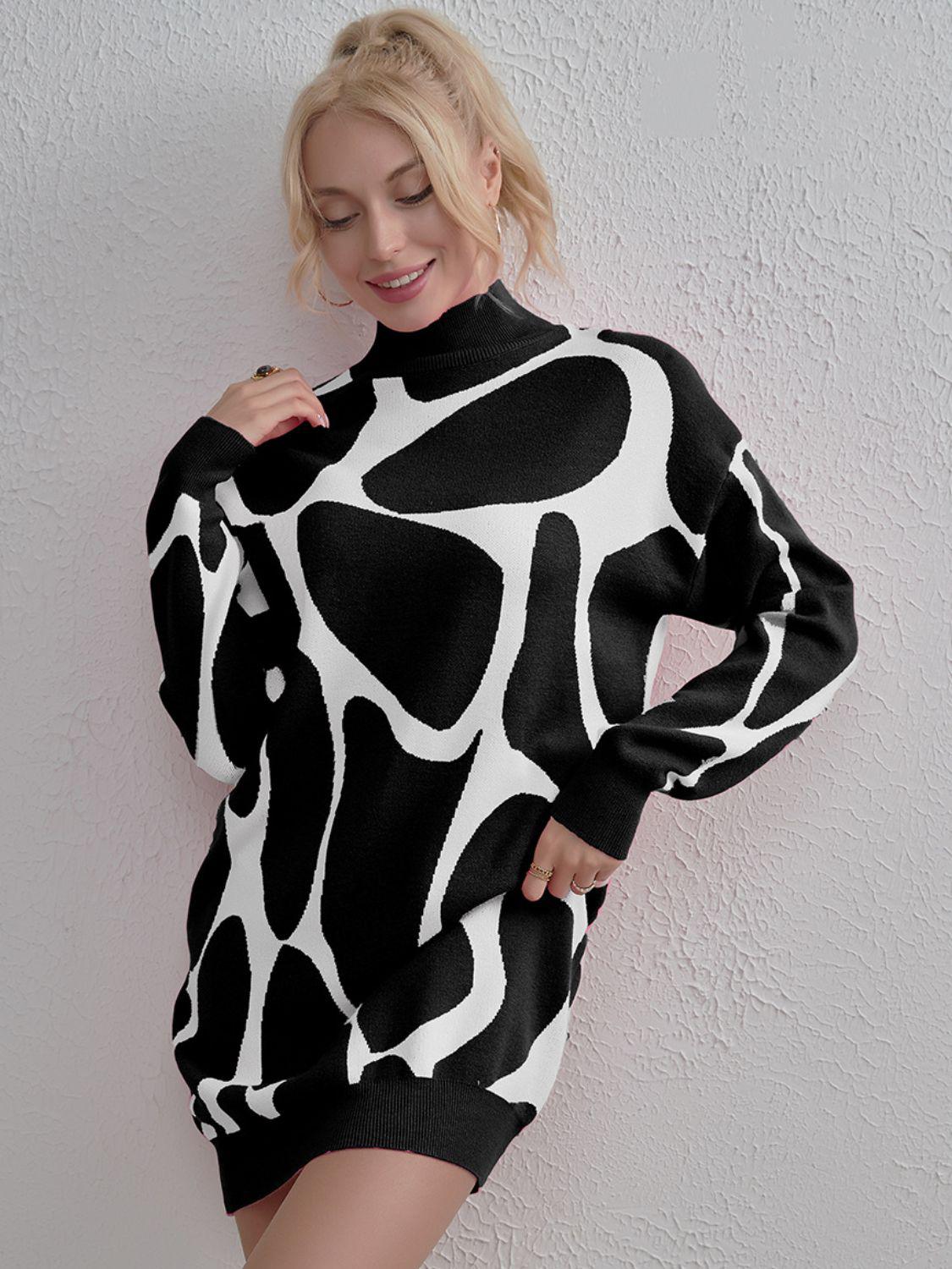 Blue Zone Planet | Contrast Mock Neck Sweater Dress BLUE ZONE PLANET