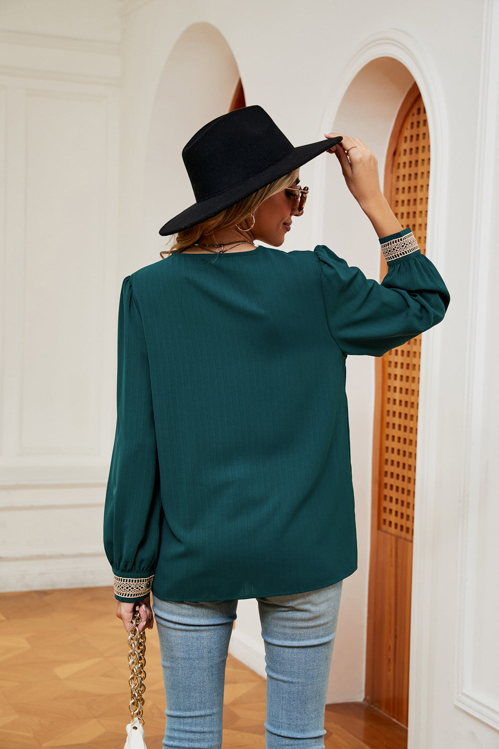 Contrast Puff Sleeve Blouse BLUE ZONE PLANET