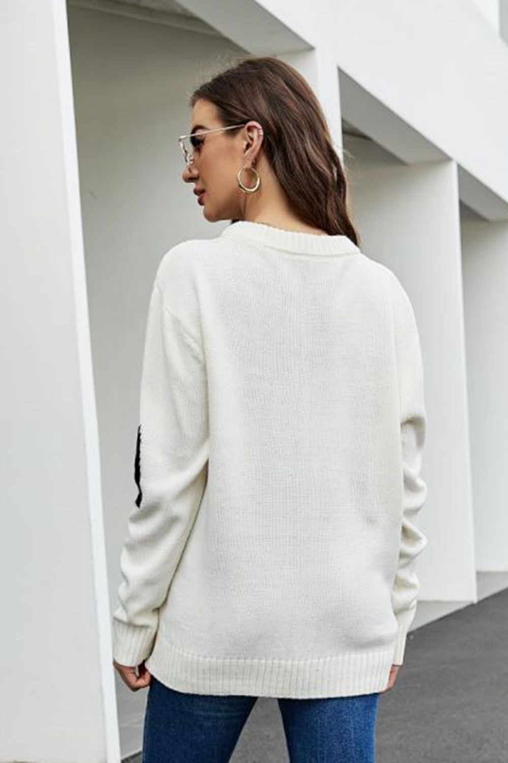 Contrast Round Neck Dropped Shoulder Sweater BLUE ZONE PLANET