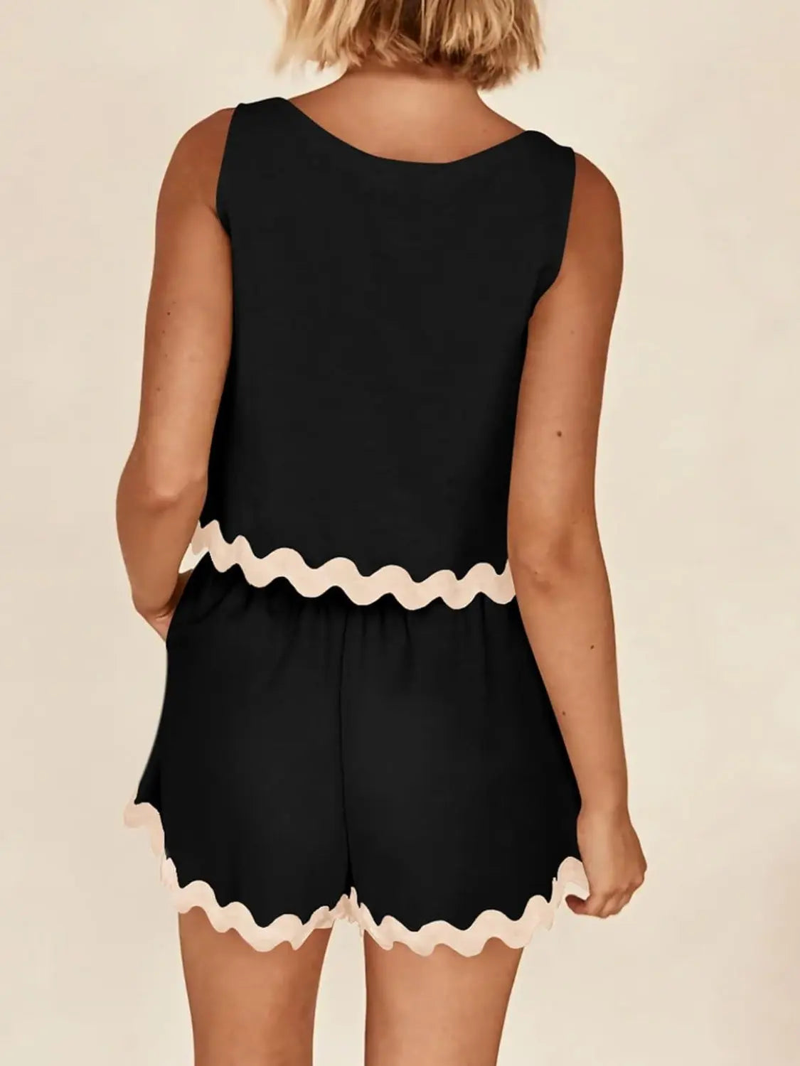 Contrast Trim Sleeveless Top and Shorts Set BLUE ZONE PLANET