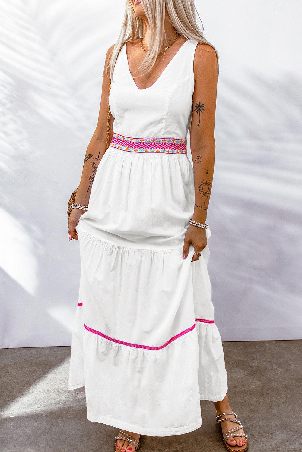 Contrast V-Neck Cutout Sleeveless Maxi Dress BLUE ZONE PLANET