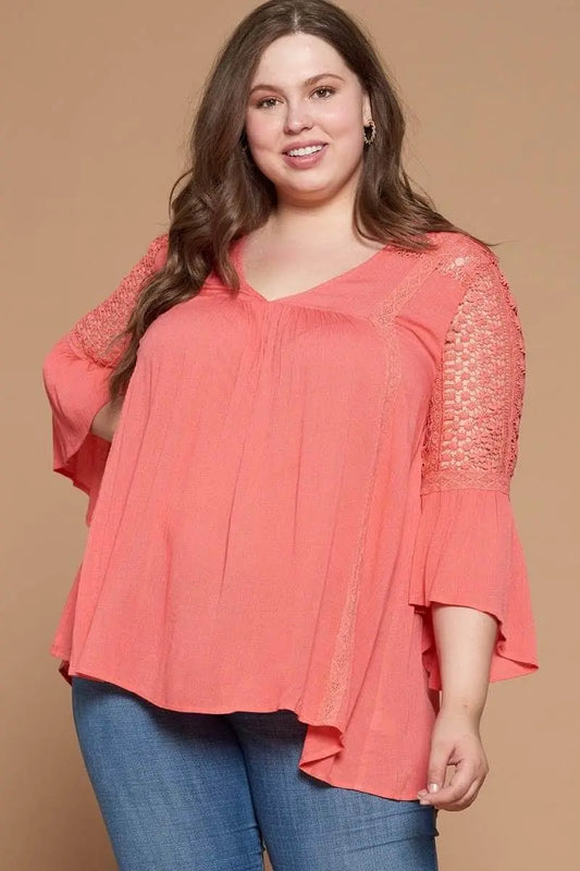 Coral Woven Babydoll Blouse Blue Zone Planet