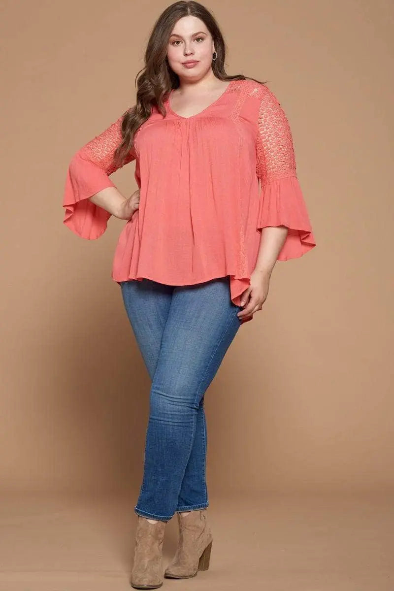 Coral Woven Babydoll Blouse Blue Zone Planet
