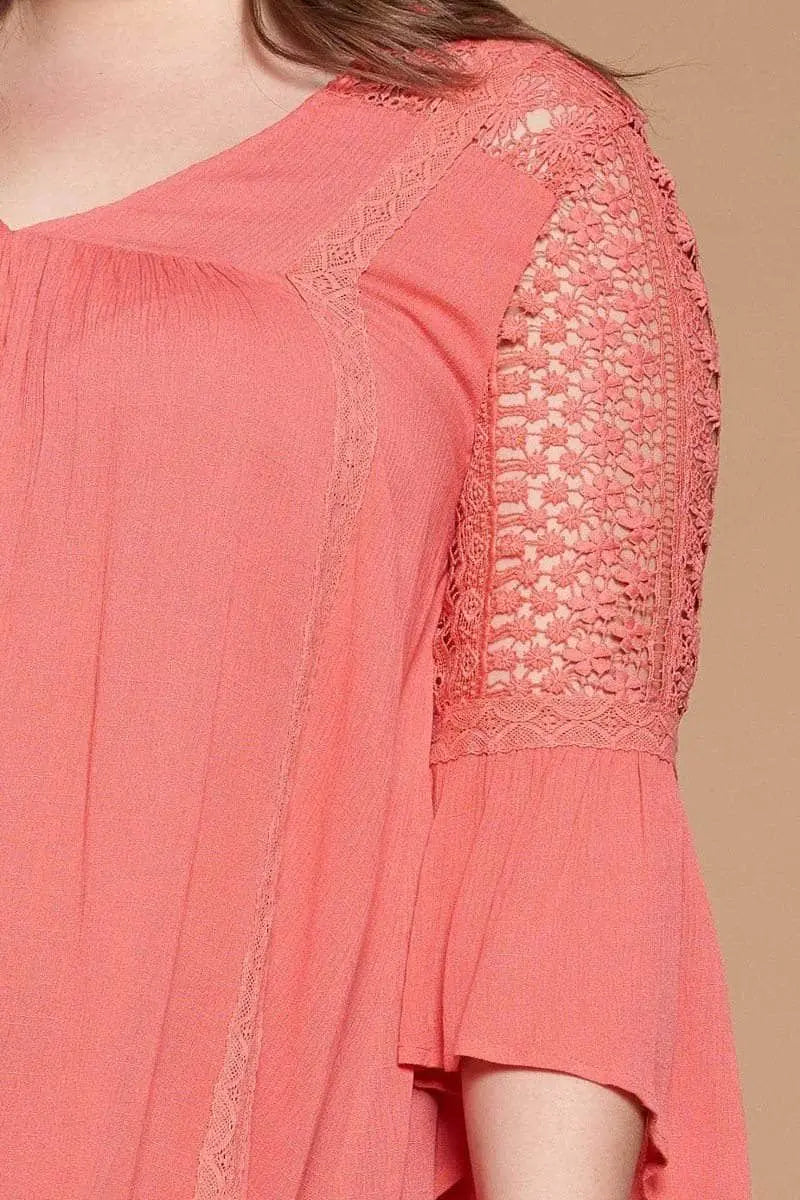 Coral Woven Babydoll Blouse Blue Zone Planet