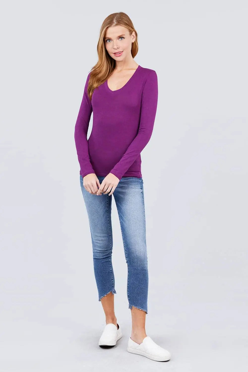 Cotton Jersey V-neck Top Blue Zone Planet